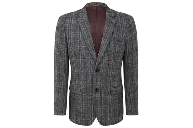 Grey Harris Tweed Slim Fit Jacket