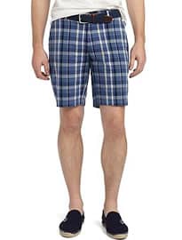 Plain-front Madras Bermuda Shorts