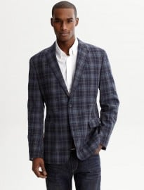 Tailored Fit Navy Plaid Two-button Blazer