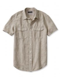 Slim-fit Linen-cotton Short-sleeve Military Shirt