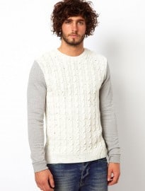Asos Cable Jumper With Jersey Arms