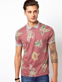 Asos Polo With Red Hawaiian Print