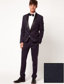 Asos Skinny Fit Tuxedo Suit Jacket In Navy Polywool