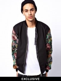 Reclaimed Vintage Varsity Jacket With Floral Sleeves