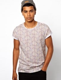 Asos T-shirt With All Over Floral Print And Roll Sleeve