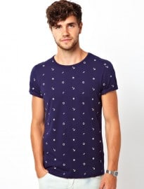 Asos T-shirt With All Over Nautical Print And Roll Sleeve