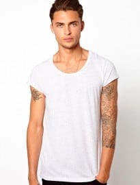 Asos T-shirt With Speckle Jersey And Roll Sleeve