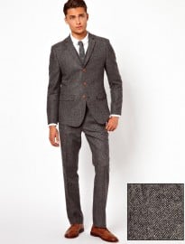 Asos Slim Fit Suit In Grey Herringbone Finish
