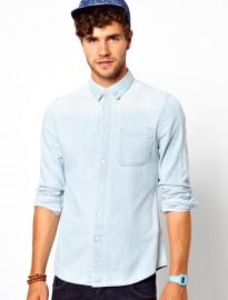Asos Denim Shirt In Long Sleeve With Blasting
