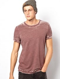 New Look T-shirt In Burn Out Burgundy Wash