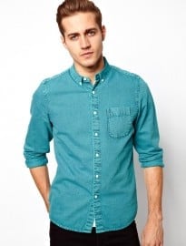 Asos Denim Shirt In Long Sleeve With Acid Overdye