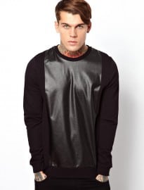 Asos Sweatshirt With Leather Look Panel