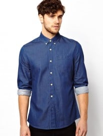 Asos Denim Shirt In Long Sleeve With Rinse Wash