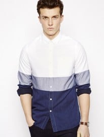Asos Shirt In Long Sleeve With Cut And Sew Block Stripe