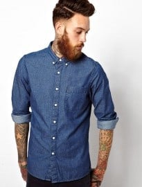 Asos Denim Shirt In Long Sleeve With Rinse Wash