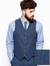 Asos Slim Fit Waistcoat In Blue Dogstooth