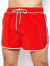 Selected Old School Red Shortie Swim Shorts