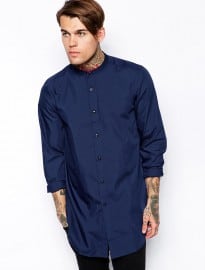 Asos Smart Shirt In Long Line With Long Sleeves And Grandad Collar