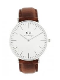 Daniel Wellington Bristol Silver Brown Leather Strap Watch