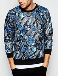 Replay Crew Sweatshirt All Over Floral Print In Black