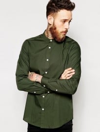 Asos Shirt In Long Sleeve With Grandad Collar