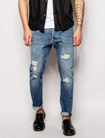 Levis Vintage Clothing Jeans 1966 501 Customized Selvedge Slim Tapered Fit Silver Rebel Distressed