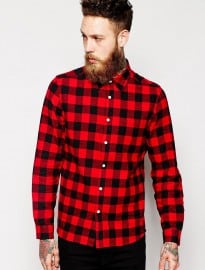 Asos Shirt In Long Sleeve With Brushed Buffalo Check
