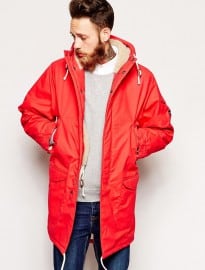 Universal Works Parka In British Waxed Cotton With Borg Lining