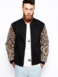Son Of Wild Akeem Bomber Jacket With Tribal Print Sleeves