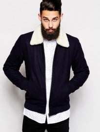 Asos Wool Harrington Jacket With Borg Collar