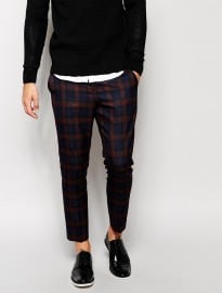 Selected Tartan Cropped Trousers In Skinny Fit