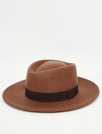 Asos Pork Pie Hat In Camel With Diamond Crown