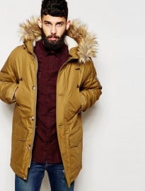 Asos Parka Jacket With Faux Fur Hood In Tobacco