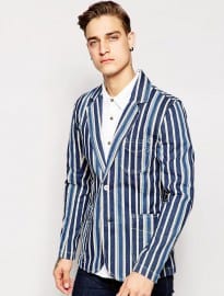 Evisu Denim Blazer Indigo Woven Stripe