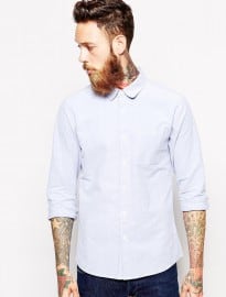Asos Oxford Shirt In Long Sleeve With Penny Collar