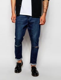 Cheap Monday Jeans Dropped Crotch Skinny Fit Prosper Mid Wash Knee Rips