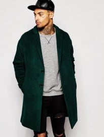 Asos Drop Shoulder Wool Rich Overcoat In Green