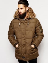 Schott Parka With Faux Fur Trim
