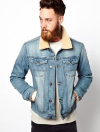 Asos Denim Jacket With Borg Collar