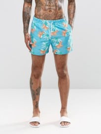 Asos Swim Shorts With Tropical Floral Print In Short Length