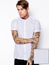 Asos Smart Shirt With Baseball Collar In Short Sleeve
