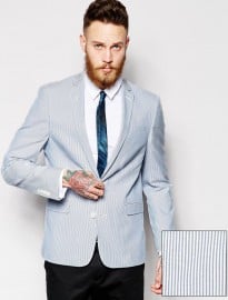 Asos Slim Fit Blazer In Ticking Stripe