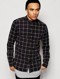 New Look Check Shirt With Grandad Neck And Long Sleeves