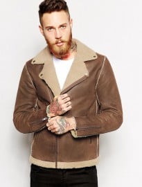Asos Biker Jacket In Faux Shearling