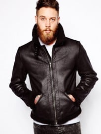 Asos Biker Jacket In Faux Shearling