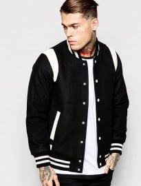 Black Chocoolate Bomber With Varsity Detail