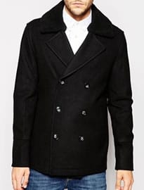 Asos Wool Mix Peacoat With Faux Shearling Collar In Black