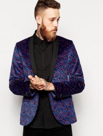 Noose & Monkey Floral Velvet Blazer In Skinny Fit