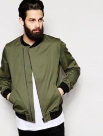 Asos Bomber Jacket With Asymmetric Zip In Green