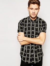 Paul Smith Jeans Shirt With Feather Print In Short Sleeve Classic Fit